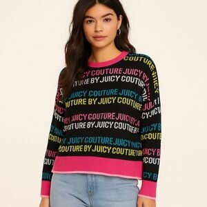Juicy Couture Y2K Logo Sweater Black Pink Pullover Size L NWT
